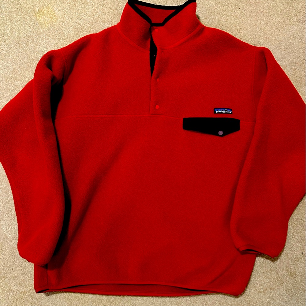 Men’s Patagonia Synchilla Snap Pullover, Size Large, Red.